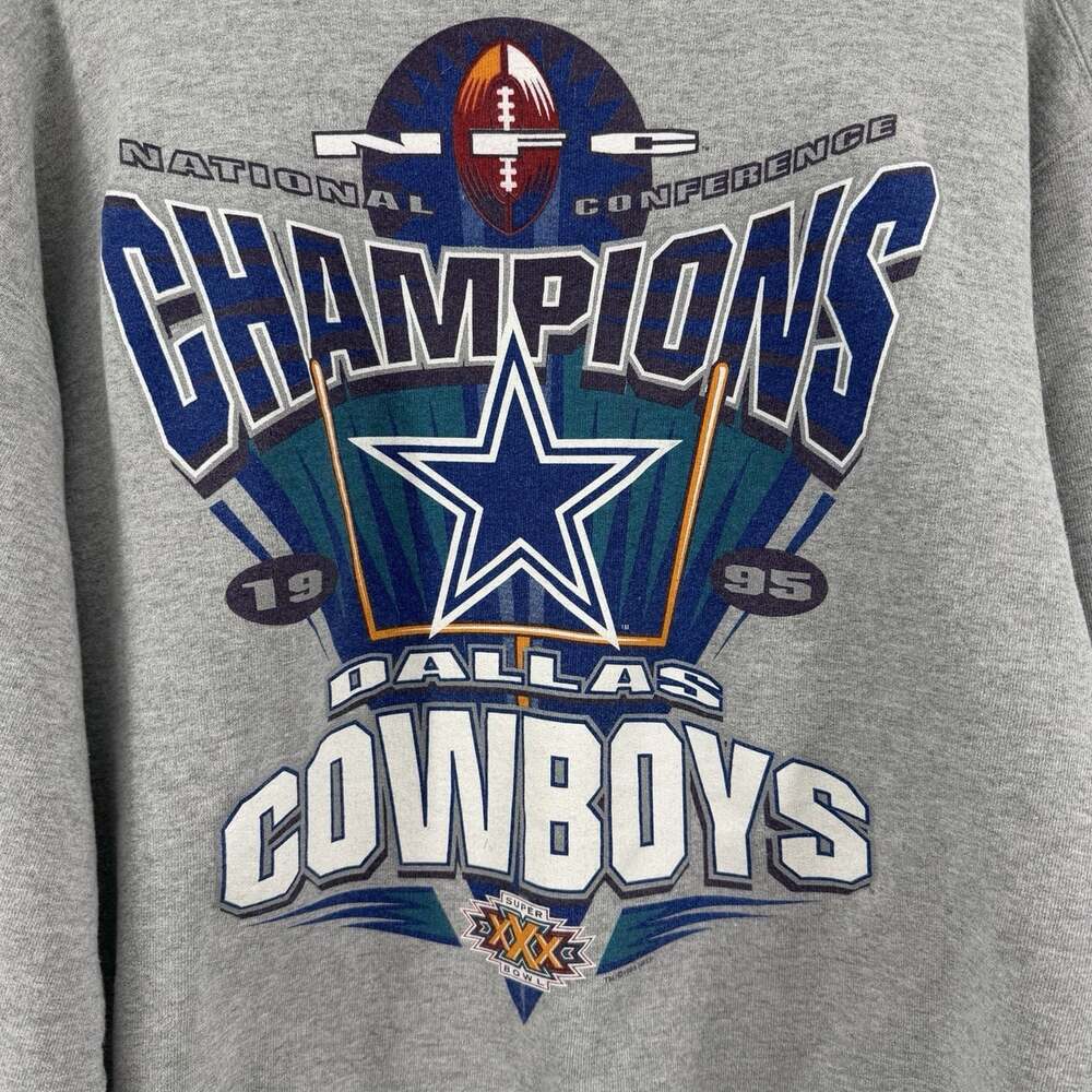 VTG Dallas Cowboys Sweater M USA Gray NFL Football Crewneck 1995 Super Bowl XXX